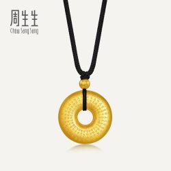 周生生华宇黄金足金东方古祖古法黄金般若心经平安扣项链90496Z
