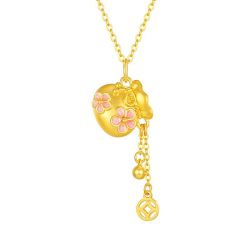 周大生 黄金福袋吊坠十二花神足金硬金桃花铜钱挂坠送女友生日礼物