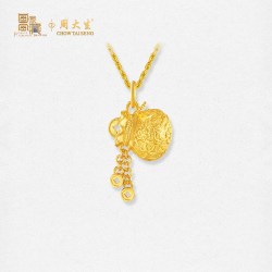 周大生 国家宝藏联名|黄金铜钱福袋吊坠女款足金云锦钱袋项链挂坠