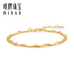 明牌珠宝 黄金水波链 足金波纹女士手链爱心延长链金链子AFK0218