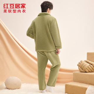 红豆居家 3A抑菌泡泡绒家居服套装 绿色 L