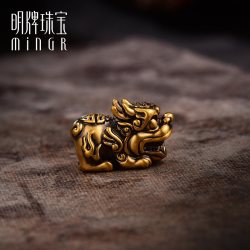 明牌珠宝 黄金串珠 3D硬金福泽万年黑玉髓貔貅手串足金手链AFP0467