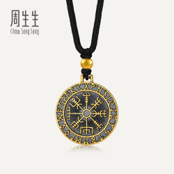 周生生华宇黄金足金酷黑系列古法黄金维京罗盘项链90632Z计价