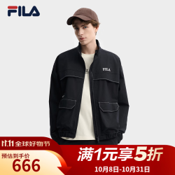 斐乐 男士梭织外套2026春新款休闲宽松百搭立领工装夹克 传奇蓝-NV M 170/92A/M