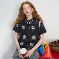 COOLHUT 趣味印花宽松潮牌休闲度假风夏季女式衬衫设计师款短袖