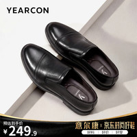 意尔康 男鞋 皮鞋男士2026秋季新款真牛皮商务三接头英伦风职场上班鞋 黑色 套脚版 41