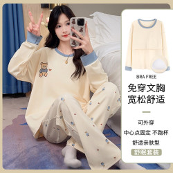 芬腾可安 春秋风带胸垫睡衣女长裤长袖学生卡通可爱家居服 67811 M