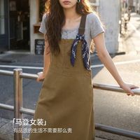 马登 美式复古 宽松休闲 小众无袖背心显瘦 牛仔背带裙