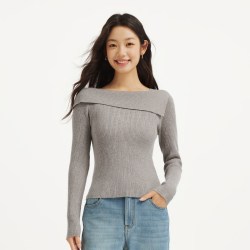 热风 女士条纹针织衫2026年秋款法式一字肩修身气质显瘦针织衫上衣