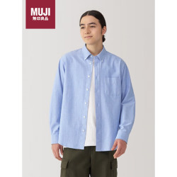 無印良品 MUJI 男式 水洗牛津纽扣领长袖衬衫  萨克森蓝 XL