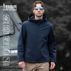 自由兵 抹香鲸软壳冲锋衣男款外套夹克春秋户外战术登山服连帽保暖