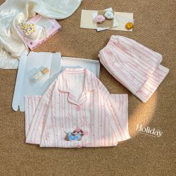 长袖长裤微胖女生大码女生胖mm200斤睡衣女套装甜美家居服