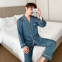 早春新款男士睡衣家居服长袖长裤千鸟格提花套装N295冰丝夏季春秋