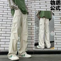 物质公式 秋冬加绒白色口袋工装裤美式复古休闲裤伞兵宽松直筒休闲