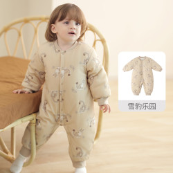 巴厘小猪 新生婴儿棉服秋冬加厚保暖恒温连体衣初生儿夹棉蚕丝哈衣宝宝冬装 雪豹乐园 66cm