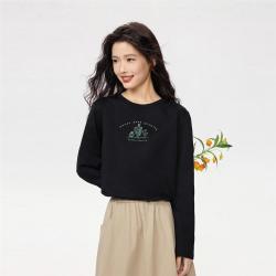 佐丹奴 秋季植物印花女式T恤棉质女上衣圆领针织清新百搭长袖T恤女士