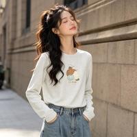 棉致 长袖t恤女秋季新款磨毛正肩长T内搭圆领减龄显瘦打底衫女式上衣