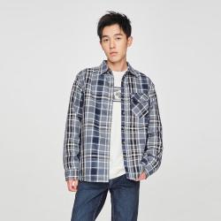 Lee 商场同款秋冬舒适版101+蓝灰色格纹男棉服