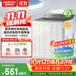 澳柯玛 12kg公斤半自动老式双桶双缸洗衣机  一级能效宿舍家用大容量京东自营