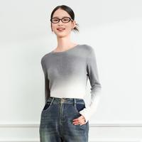 La·go·go 春秋含羊毛渐变设计感舒适软糯圆领毛衣百搭针织衫女