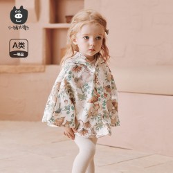 小猪大卫 婴幼儿斗篷可爱印花小耳朵复合绒披风
