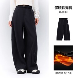 熊猫 女款保暖软壳裤2026新款秋冬防泼水加绒阔腿裤冬季户外休闲裤