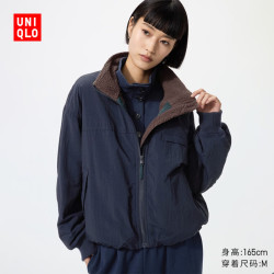 优衣库 立领茄克/摇粒绒内里女装男装外套夹克487517 69 藏青色 M