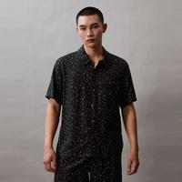 Calvin Klein CK内衣夏季男士美拉德舒适休闲字母满印纽扣翻领短袖家居睡衣
