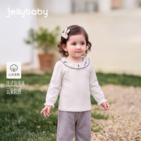 jellybaby 26新品秋款女童小童舒适翻领T恤露营 米白 120