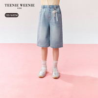 TEENIE WEENIE Kids小熊童装26年新款女童蕾丝挂饰直筒五分牛仔裤 蓝色花灰 130