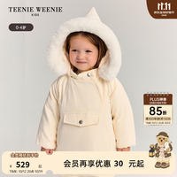 TEENIE WEENIE Kids小熊童装秋冬女宝纯色三防可爱精灵帽羽绒服 米白色 100 cm