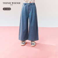 TEENIE WEENIE Kids小熊童装26年新款女童宽松舒适阔腿牛仔中长裤 蓝色花灰 140