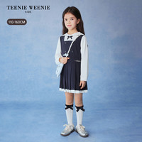 TEENIE WEENIE Kids小熊童装26年新款女童学院撞色长袖百褶连衣裙 藏青色 120 c