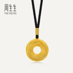 周生生华宇足金古法黄金东方古祖圆满平安扣吊坠项链配绳94519Z