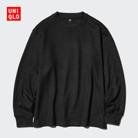 优衣库 柔软针织摇粒绒圆领套头衫/长袖男装女装486111 09 黑色 3XL