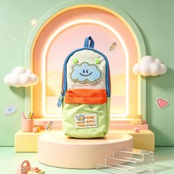 珺北 大容量儿童笔袋 绿色云朵+云朵魔术贴
