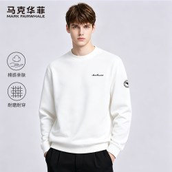 马克华菲 男士长袖休闲卫衣2026秋冬新款潮流百搭黑色圆领男装上衣