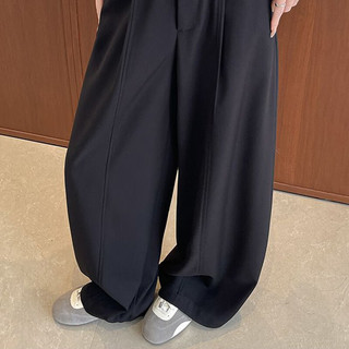子牧棉麻 双层腰头弯刀阔腿裤 灰色 S 女士休闲裤