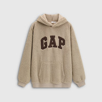 Gap 男女装春款撞色logo仿羊羔绒宽松连帽卫衣