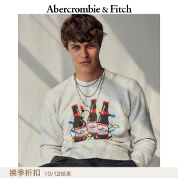 Abercrombie & Fitch 120-5211 美式复古百威图案 浅灰色 M 男士针织衫