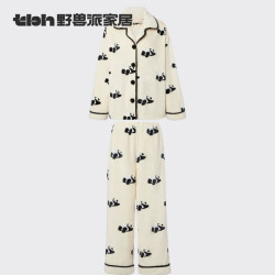 野兽派 家居 熊猫嘭嘭法兰绒家居服套装 S