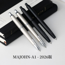 末匠 MAJOHN末匠A1按压式伸缩钢笔按动出尖黑武士条纹银磨砂黑条纹银金属烤漆细尖练字正姿 磨砂黑-有夹 EF