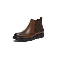 Bata 真皮切尔西靴男冬商场牛皮英伦风通勤商务工作布洛克低靴