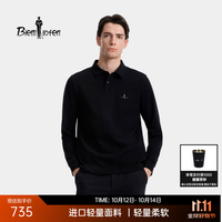 比音勒芬 秋季款男士时尚休闲通勤亲肤弹力翻领长袖POLO衫上衣 07黑色 S （95）