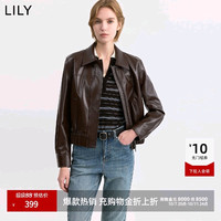 LILY 2026秋新款复古翻领宽松休闲通勤百搭短款长袖皮衣夹克外套女