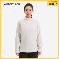 迪卡侬 保暖绒衣户外抓绒衣女运动宽松秋摇粒绒外套冲锋衣内胆 MH100 半拉链-月岩灰 M