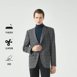 劲霸男装 劲霸 秋季男士商务休闲格纹绅士毛呢单西服
