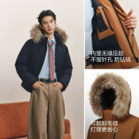 波司登 90绒复古工装连帽羽绒服 墨渊蓝 XL