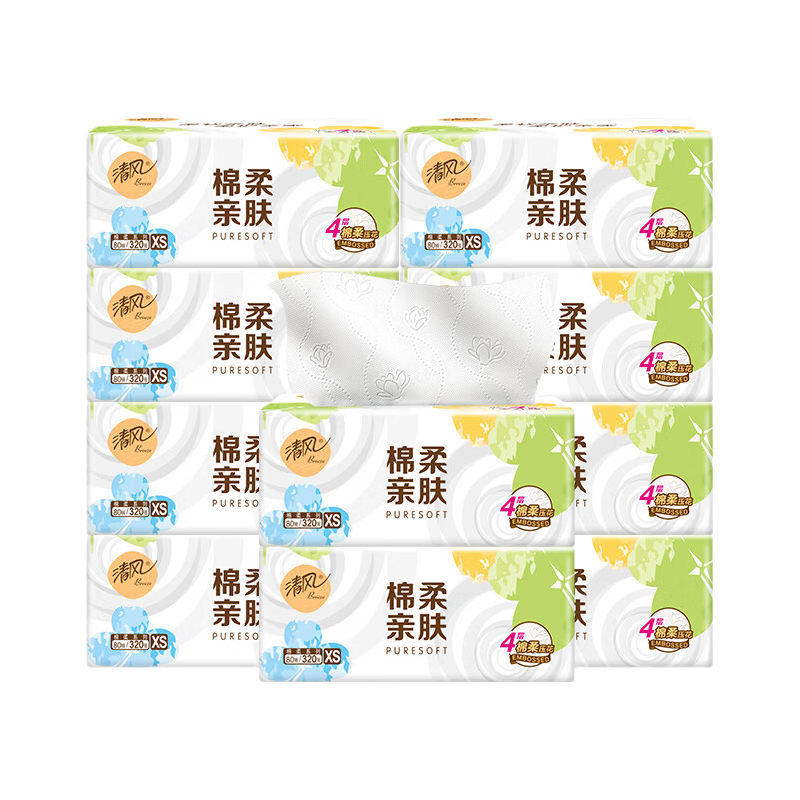 清风 原木纯品抽纸 4层320张*24包
