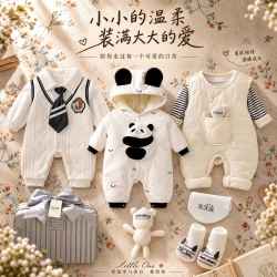 兰咖小熊 新生送礼婴儿服礼盒新生礼物宝宝用品春秋满月礼周岁男孩宝宝 酷米仔A款礼盒 66cm 0-6个月宝宝